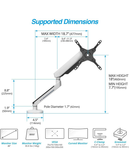 Soporte de Monitor Gaming RGB AVLT Blanco 27" a 45" Ajustable Soporte de Monitor Gaming RGB AVLT Blanco 27" a 45" Ajustable