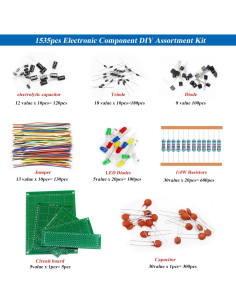 Kit de Componentes Electrónicos 1535pcs Sunxeke - Resistencias, Transistores, LED 2