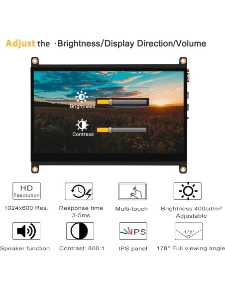 Pantalla Táctil 7" LESOWN LR7-ST IPS 1024x600 HDMI USB
