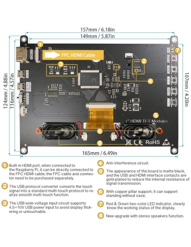 Pantalla Táctil 7" LESOWN LR7-ST IPS 1024x600 HDMI USB