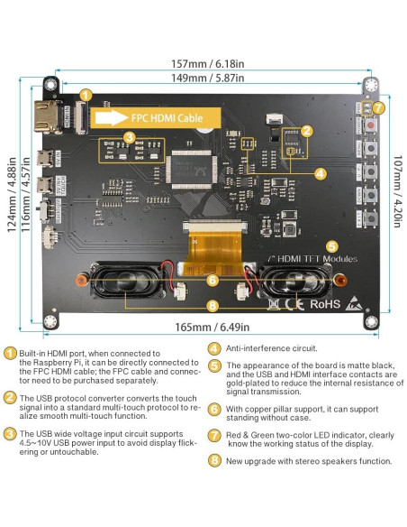 Pantalla Táctil 7" LESOWN LR7-ST IPS 1024x600 HDMI USB