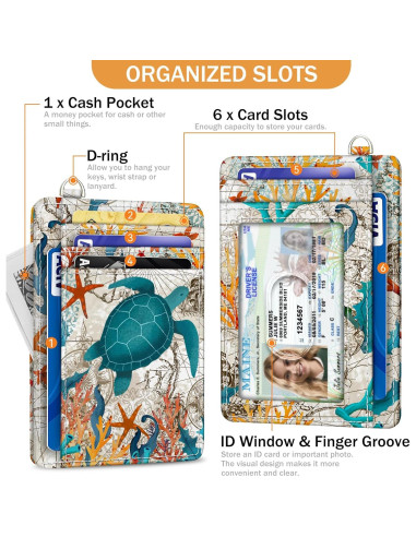 Billetera delgada para tarjetas Yonlevres Tortuga Marina RFID