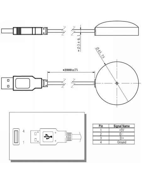 Antena GPS USB AN SHI TECH con Base Magnética 80g