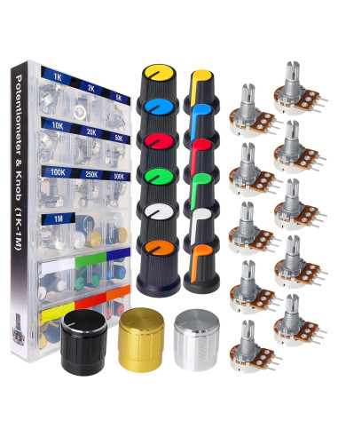 Kit de Potenciómetros 84pcs WH148 1K a 1M con Perillas