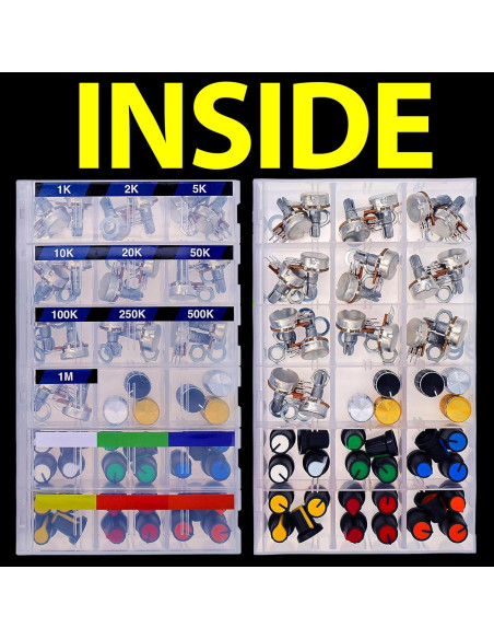 Kit de Potenciómetros 84pcs WH148 1K a 1M con Perillas