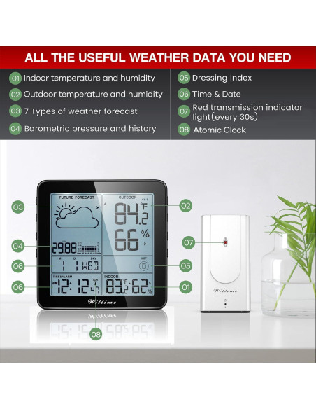 Estación Meteorológica Wittime Inalámbrica con Reloj Atómico