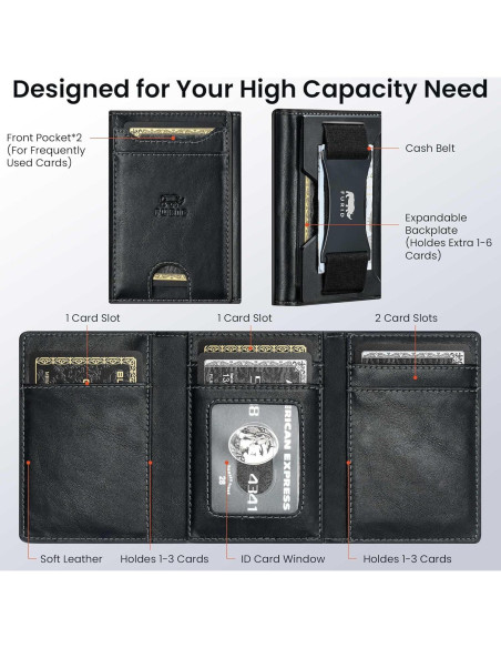 Billetera Minimalista Plegable RFID Billeteras J008 Negra