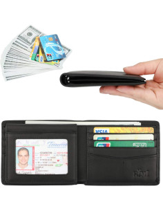 Billetera Bifold de Cuero Genuino Negro Vintage con Bloqueo RFID 2