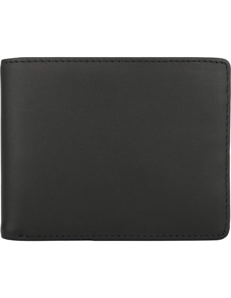 Billetera Bifold de Cuero Genuino Negro Vintage con Bloqueo RFID