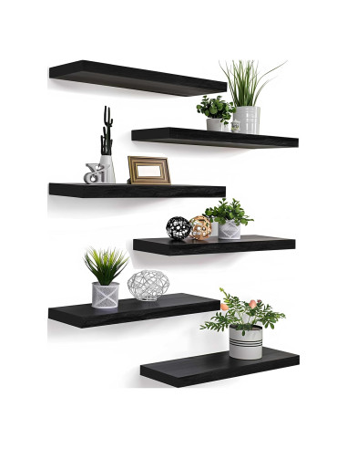 Estantes Flotantes de Madera PHPH, Juego de 6, 43.18 cm, Negro