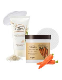 SKINFOOD Set de Limpieza e Hidratación - Espuma de Arroz y Almohadillas de Zanahoria