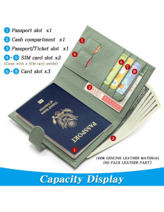 Portafolios Slim FREYAMIRA para Pasaporte Verde de Cuero 2