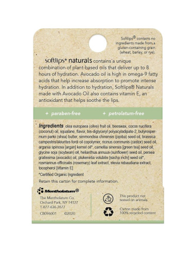 Bálsamo Labial Natural Softlips con Aceite de Aguacate 32g