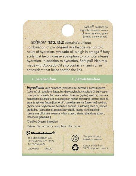 Bálsamo Labial Natural Softlips con Aceite de Aguacate 32g