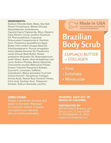 Exfoliante Corporal Brasileño M3 Naturals 453 g Hidratante