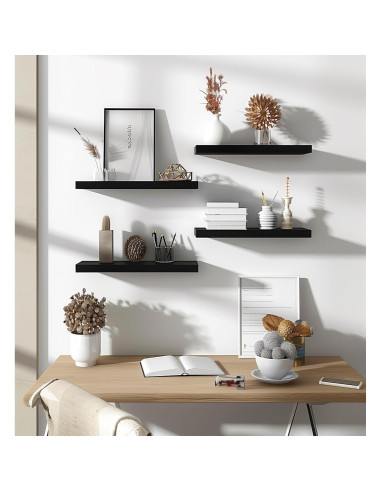 Estantes Flotantes de Madera PHPH, Juego de 6, 43.18 cm, Negro