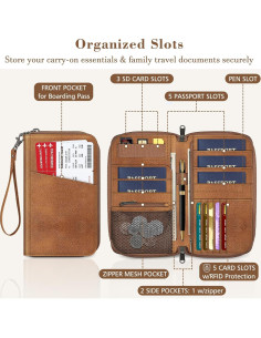 Billetera Organizador de Pasaporte Fintie APPA Marrón RFID 2