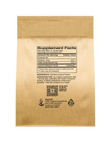 Polvo de Baya de Goji Wolfberry 454g Suplemento Herbal Puro