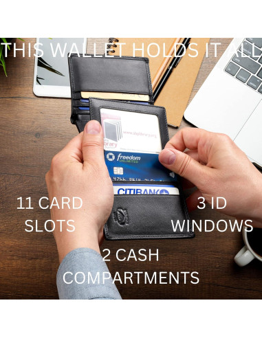 Billetera de cuero trifold Stealth Mode con bloqueo RFID