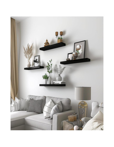 Estantes Flotantes de Madera PHPH, Juego de 6, 43.18 cm, Negro