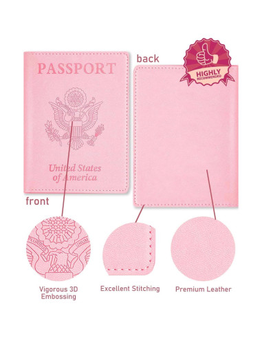 Cubierta de Pasaporte de Cuero Sizobi Rosa con Bloqueo RFID