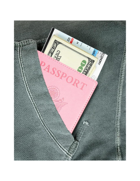 Cubierta de Pasaporte de Cuero Sizobi Rosa con Bloqueo RFID