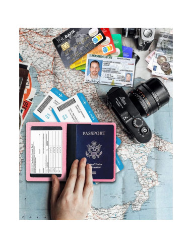 Cubierta de Pasaporte de Cuero Sizobi Rosa con Bloqueo RFID