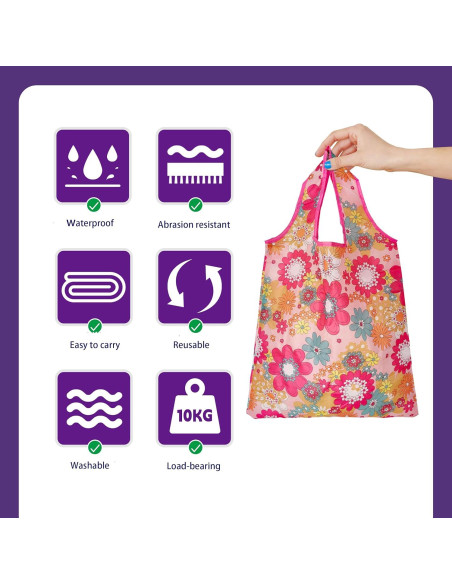 6 Bolsas de Compras Reutilizables HIQU Ecológicas Plegables 58x38cm