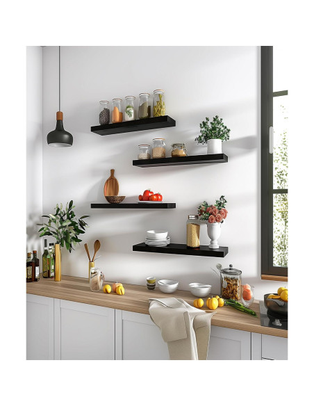 Estantes Flotantes de Madera PHPH, Juego de 6, 43.18 cm, Negro Estantes Flotantes de Madera PHPH, Juego de 6, 43.18 cm, Negro