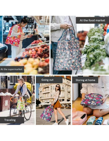6 Bolsas de Compras Reutilizables HIQU Ecológicas Plegables 58x38cm
