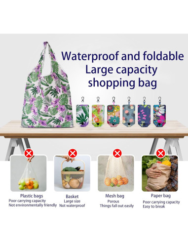 6 Bolsas de Compras Reutilizables HIQU Ecológicas Plegables 58x38cm