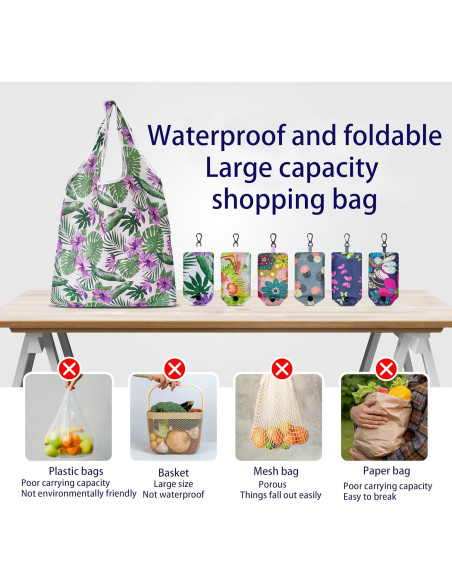 6 Bolsas de Compras Reutilizables HIQU Ecológicas Plegables 58x38cm