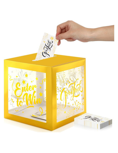 Caja de Rifa Spiareal Blanca y Dorada con 36 Tarjetas