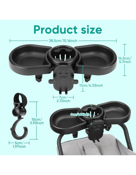 Bandeja para bocadillos MYPIN 4 en 1 para cochecito