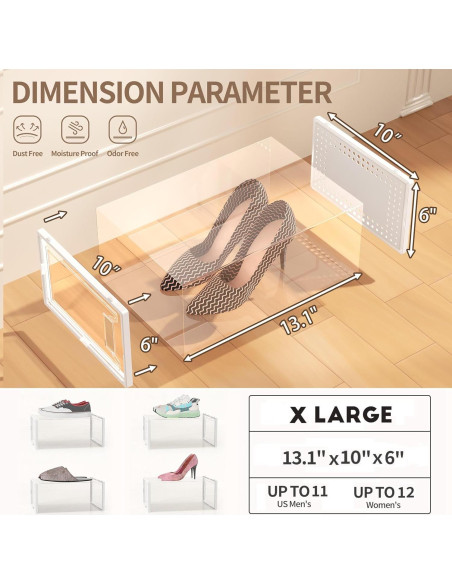 12 Cajas Organizadoras de Zapatos Secret Space Extra Grande