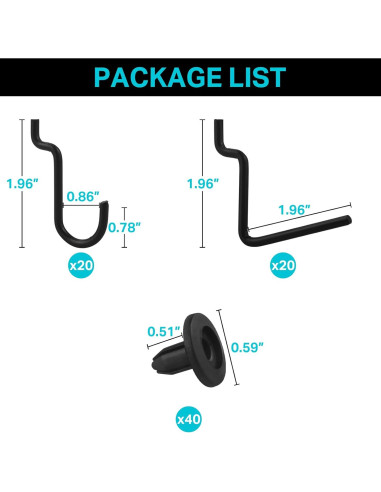 Ganchos en J G.CORE para Tableros Perforados - Juego de 40