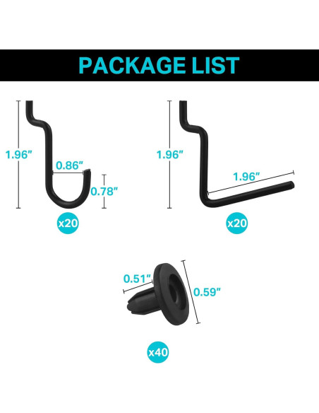 Ganchos en J G.CORE para Tableros Perforados - Juego de 40