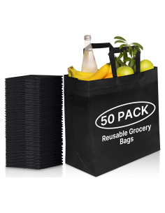 Paquete de 50 Bolsas Reutilizables Negras Ecológicas 36.8x35.6cm