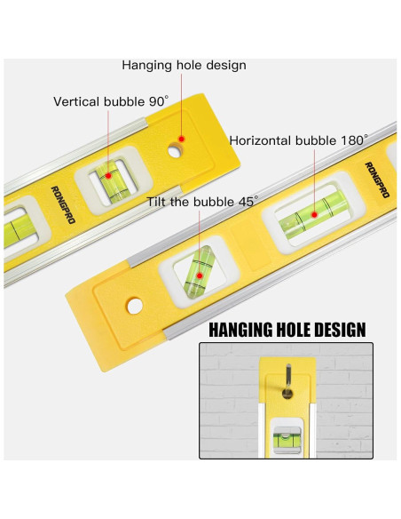 Nivel de Torpedo RONGPRO 22.86 cm Magnético 3 Burbujas