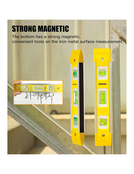 Nivel de Torpedo RONGPRO 22.86 cm Magnético 3 Burbujas