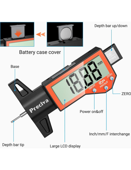 Medidor de Profundidad de Neumático Preciva Digital 25.4mm