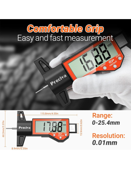 Medidor de Profundidad de Neumático Preciva Digital 25.4mm