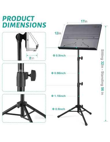 Soporte de Partituras Vekkia Ajustable Plegable 81-142 cm