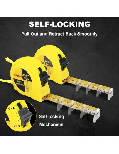 Cinta Métrica 2 Paquetes Esydon 7.5m y 5m Auto-Bloqueo