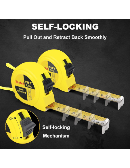 Cinta Métrica 2 Paquetes Esydon 7.5m y 5m Auto-Bloqueo