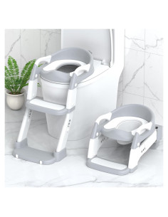Asiento de Entrenamiento para Baño Niños Gris 3 en 1
