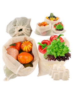 Bolsas de Producción Reutilizables PEASUG 8 Piezas Algodón