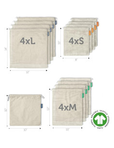 12 Bolsas Reutilizables de Algodón Orgánico Cottify - 4 Tamaños 2