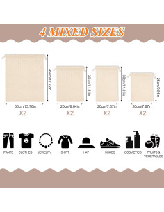 Bolsas de Producción Reutilizables PEASUG 8 Piezas Algodón 2