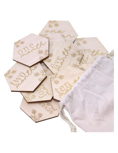 Tarjetas Mensuales de Bebé de Madera Floral - 24 Frases + Tarjeta Personalizable